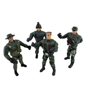 Chap Mei Military Action Figure Lot 4pc Army Men Green Camo EXCELLENT Retro Gift